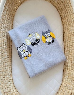 Fleecetæppe til babyer - Bigi Zibi & Adele Owls - grå og gul
