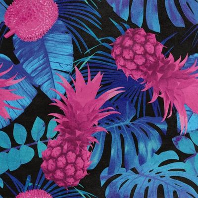 Royal Velvet Stof Polyester Til Syning - Motiv Ananas og Palmeblade
