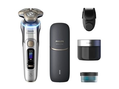 Philips i9000 Prestige Ultra XP9404/46 Våt og tørr elektrisk barbermaskin med SkinIQ Pro, Roterende hode, Kromfarget, SkinIQ Pro, LCD, Android, iOS,