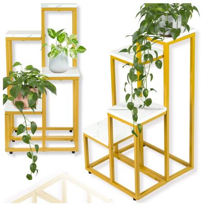 Stående blomställning, metallhylla, blomställning, växter, krukor, 4 nivåer
