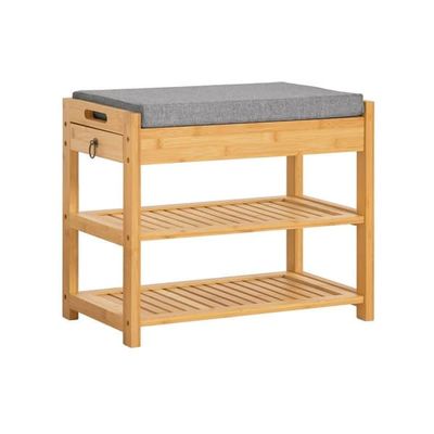 SoBuy Skobænk med opbevaring 55x30x46cm – Solid entrébænk med grå hynde | Natur FSR49-N