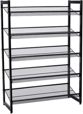 5-vånings Skoställ i Metallnät Vinklade Hyllor 74x104,5x31cm Förvaring hylla