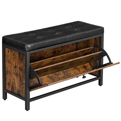 VASAGLE Skobänk Vadderad Skoorganisator med Flap Skoskåp, Vintage Brun/Svart