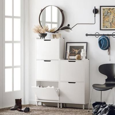 SoBuy Smalt skoskåp med 3 dörrar 50x19x129cm Vit FSR151-H-W