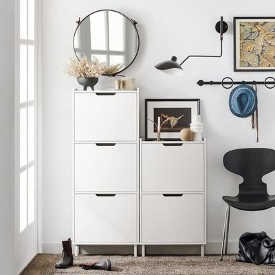 SoBuy Smalt skoskåp 50x19x129cm - Med 3 dörrar | Vit FSR151-H-W