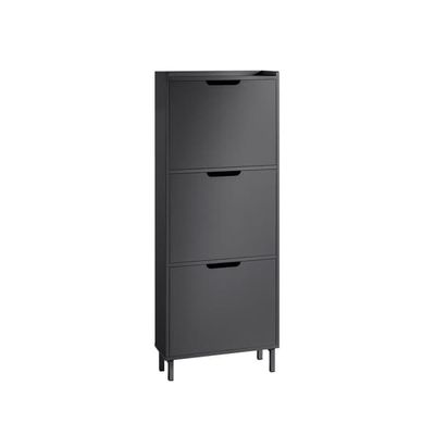 SoBuy Smalt skoskåp 50x19x129cm - Med 3 dörrar | Svart FSR151-H-SCH