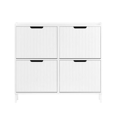 SoBuy Smalt skoskab med 4 klapdøre – 100x19x91cm | Pladsbesparende | Hvid FSR177-L-W