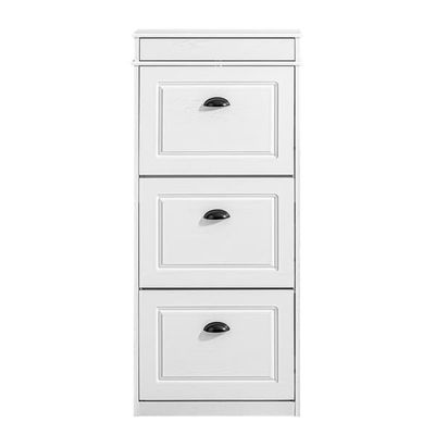 SoBuy Smalt skoskab med 3 klapdøre og skuffer – 53x24x119cm | Pladsbesparende | Hvid FSR94-WG