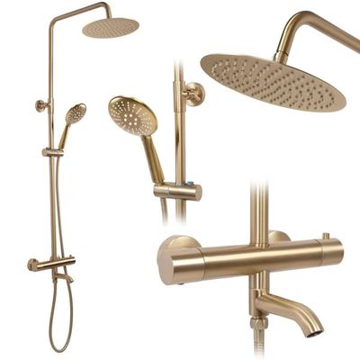 Suihkusetti Lungo Thermostat Harjattu Kulta REA 45x26,5x117cm
