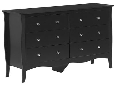 Kommode Svart Skjenk med 6 Skuffer 75 x 130 cm Stue Soverom Gang Oppbevaring Moderne fransk stil