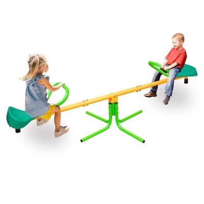 Børnevippe, robust balancebræt i træ med skridsikkert håndtag, sikker udendørs leg til haven, grøn/gul