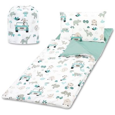 Barnsovsäck med kudde och dragkedja för bebis 3-7 år - 135 x 70 cm barnsovsäck inomhus för dagis dagis filtlås