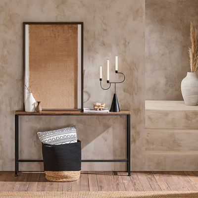 SoBuy 2-delt sæt Sidobord til entré 120x20x65cm – Metalkonsol med hylder, industriel stil | Sort/Natur FSB19-Nx2