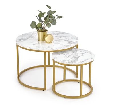 PAOLA - sofaborde - sæt af 2 - fineret MDF - marmor, guld