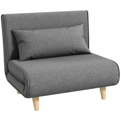 Kompakt bäddsoffa, enkelsoffa med justerbar rygg, skandi, grå, 95×95×80 cm