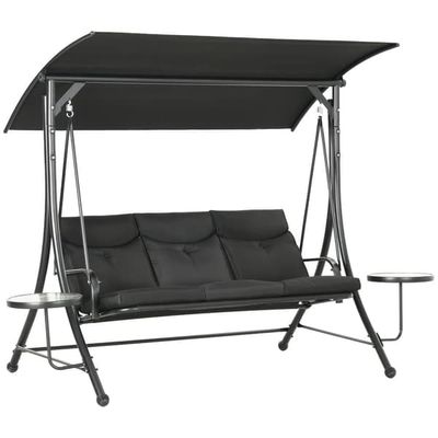 Hammock 3-sits med sidobord – justerbart tak, upp till 300 kg, svart 271×125×177 cm