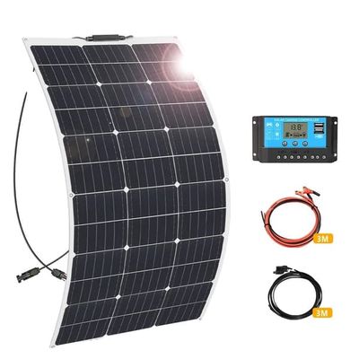 Solpanel 100W sæt, 12V fleksibelt og højeffektivt solcellesæt, IP65 vandtæt samledåse, off-grid strømforsyning, 100W sæt