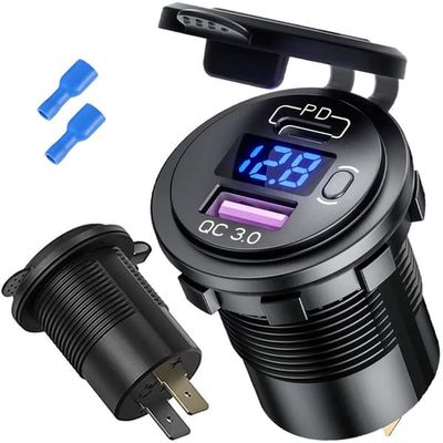 USB-autolaturi QC 30 USBC TypeC PD-sovitin auton tupakansytyttimen kanta Voltmeter LED-lasi puhelimelle musta