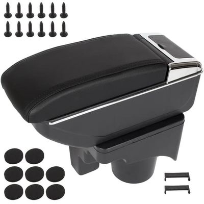 VW Golf V 03-09 armstöd med förvaringsfack SVART ECO-LÄDER + monteringssats