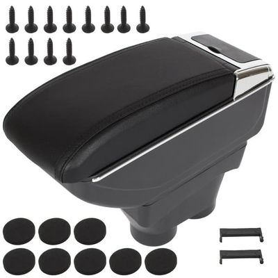 Peugeot 208 12-19 armstöd med förvaringsfack SVART ECO-LÄDER + monteringssats