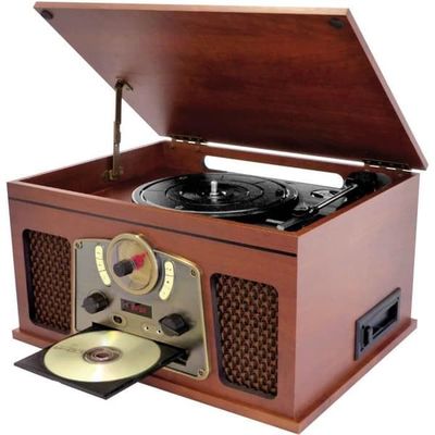 INOVALLEY RETRO10E-BTH-N - Retro Hi-Fi System - Anslutning bluetooth, USB, Vinyler, CD, K7 ljud, FM-radio, Aux-In - Åldrat trä