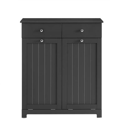 SoBuy Badeværelsesskab med vasketøjskurv, 78x38x90cm – Til entré eller badeværelse | Sort BZR33-II-SCH