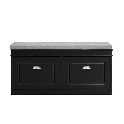 SoBuy Skoskab med bænk og 2 klapdøre – 104×24×51 cm | Pladsbesparende | Sort FSR64-SCH
