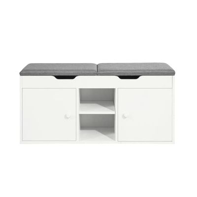 SoBuy Skobänk med sittdyna och 2 dörrar – Förvaringsbänk för Hall & Entré 100x34x48cm Vit FSR96-W