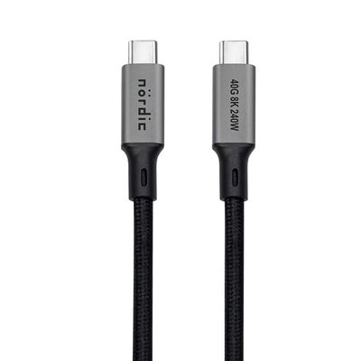 NÖRDIC 3m USB4 USB-C til C nylonflettet kabel PD3.1 240W 40G 8K60Hz 4K144Hz grå