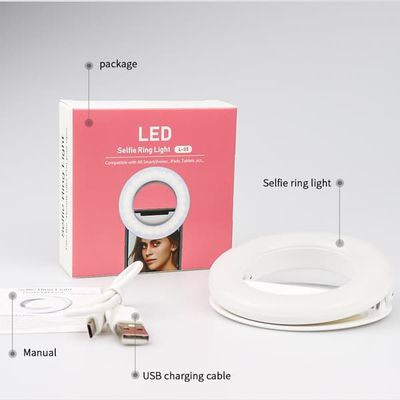 Ringlampa (LED) med nem montering til professionelle selfies og videosamtaler, med justerbar lysstyrke og farveskift