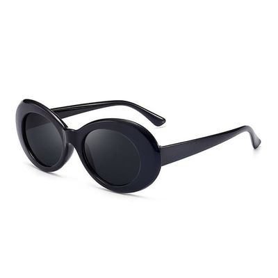 Black Big Round Retro solbriller Black Glass + Senile String