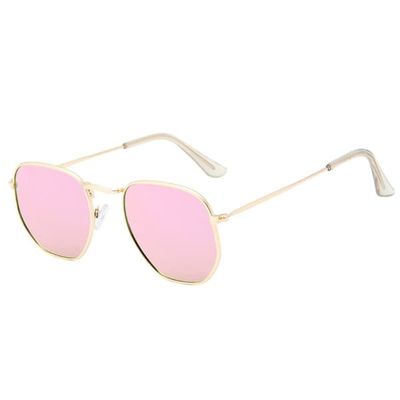 Runde solbriller gull rosa speilglass + senil streng