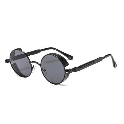 Black Round Metal Solbriller Dark Glass + Senile String