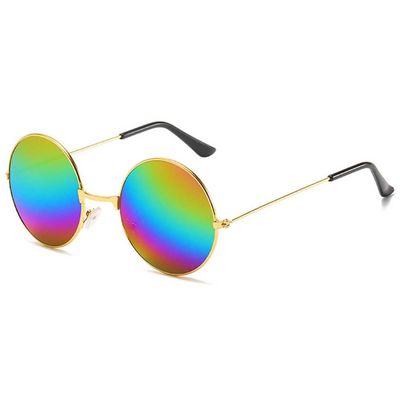 Runde solbriller Gold Rainbow Mirror Glass + Senile String