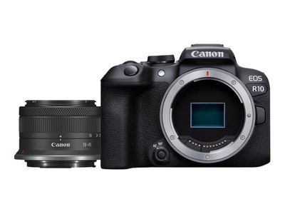 Canon EOS R10 - Digitalkamera - speilløst - 24.2 MP - APS-C - 4K / 60 fps - 2.5optisk x-zoom RF-S 18-45 mm F4.5-6.3 IS STM linse - Wi-Fi, Bluetooth