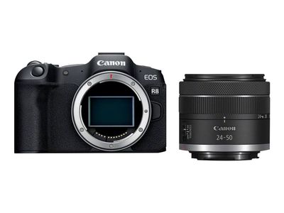 Canon EOS R8 - Digitalkamera - speilløst - 24.2 MP - Full Frame - 4K / 60 fps - 2optisk x-zoom RF 24-50 mm F4.5-6.3 IS STM-objektiv - Wi-Fi, Bluetoot