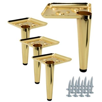 Sæt med 4 møbelben, guldforkromet stift, højde 13 cm