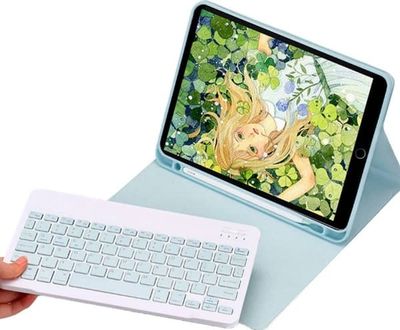 Strado nettbrettetui med Bluetooth-tastatur og stylusholder for Apple iPad 7/ 8 10.2 2019/ 2020 (blå) Universal
