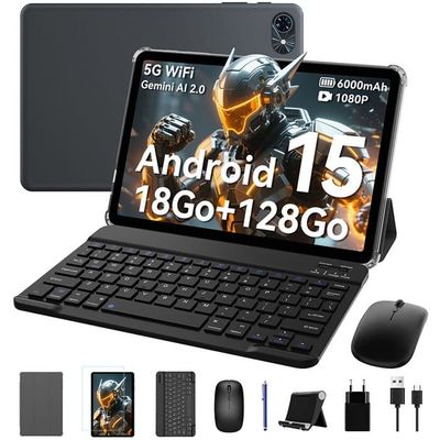 Tablett Tactile TABWEE T80 10.5" 1080P RAM 18Go ROM 128Go-SD 2To, Android 15 6000 mAh WiFi 5G Bluetooth 5.0, Gemini Google - Grå