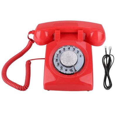 Vintage rød telefon med drejeskive