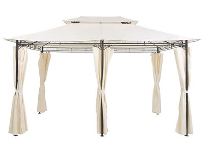 Lysthus Beige Stoff Svart Stålramme 300 x 400 cm Gardiner Hage
