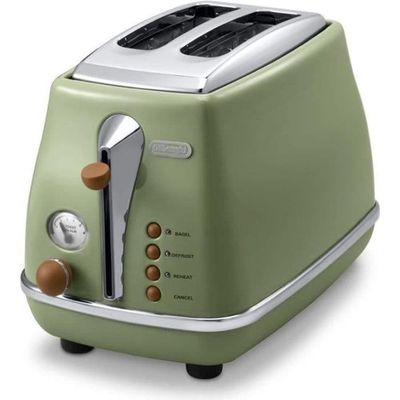 Brödrost - Delonghi - Icona Vintage - 2 skivor - 6 positioner - Olivgrön/choklad