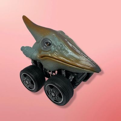 Leksaksbil med olika dinosaurier t-rex triceratops carnotaurus