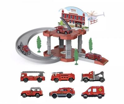 Brandstation med ramp och brandbil