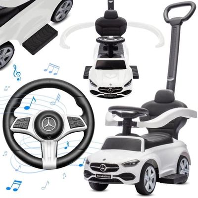 Sun Baby Gåbil med licens fra Mercedes-Benz C-Class, med skubbehåndtag, bøjle og fodstøtter, hvid
