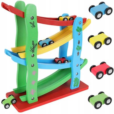 Rampe i tre med fargerike biler - 5 deler
