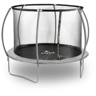 Gymrex - Studsmatta med skyddsnät - Ø 305 x 180 cm - 100 kg - Svart/grå
