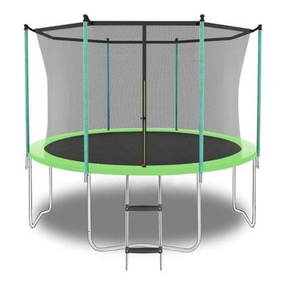 Udendørs trampolin 244 cm med sikkerhedsnet og stige, maksimal belastning 181 kg, grøn