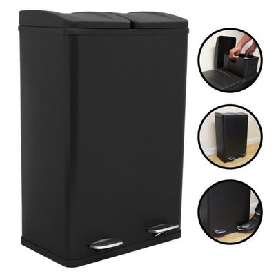 60 L Dubbla Soptunnor med pedaler | Svart