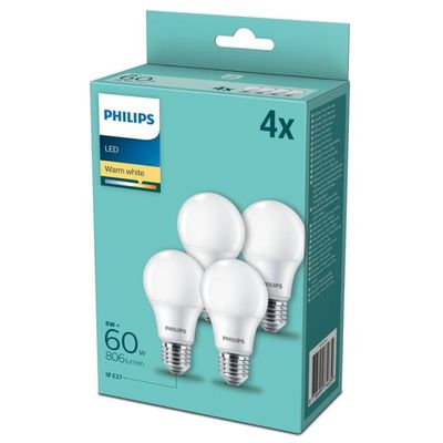 Philips 4-pack LED E27 Normal Frost 60